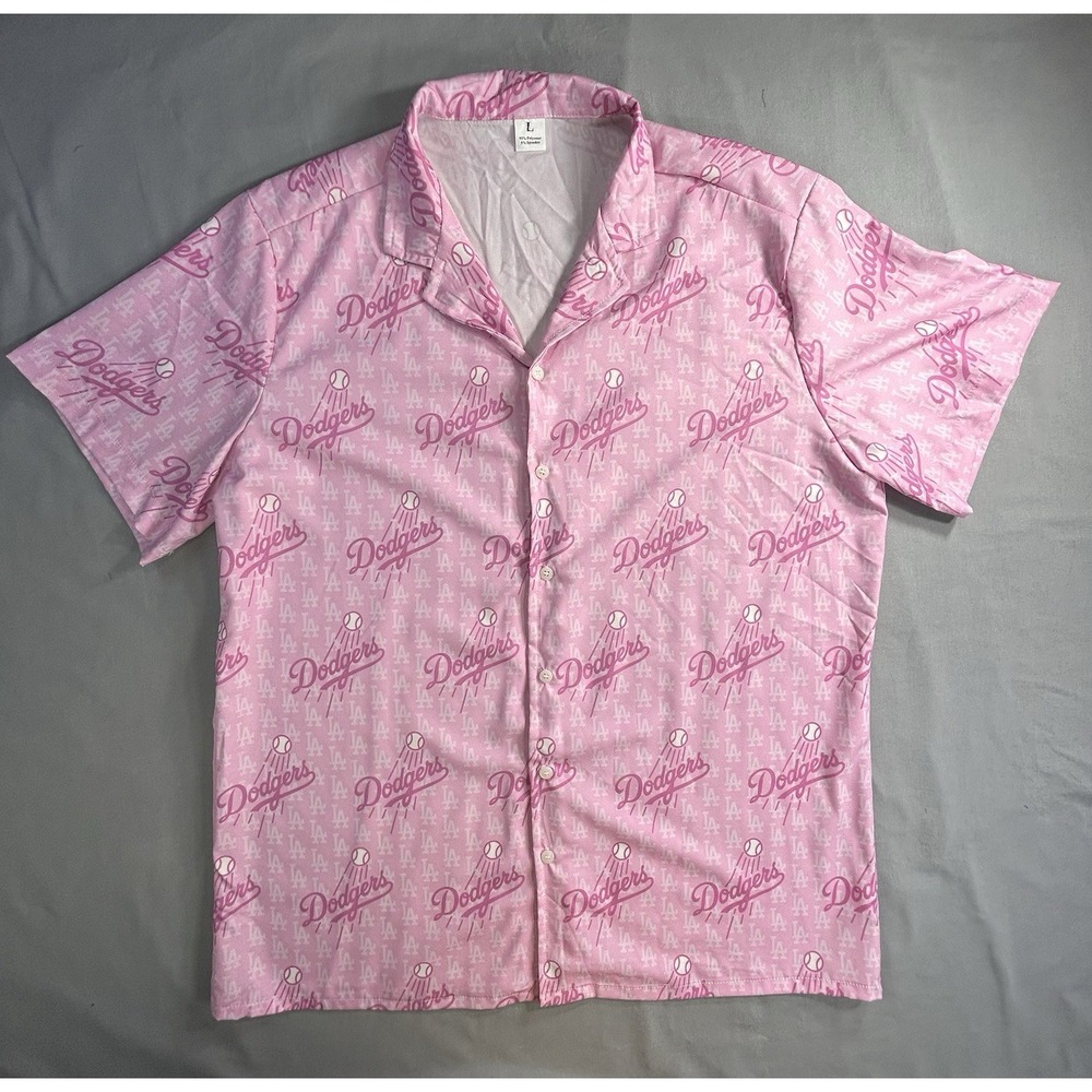 MLB Baseball Los Angeles Dodgers Hawaiian Pink Shirt‎ Size Men's Large